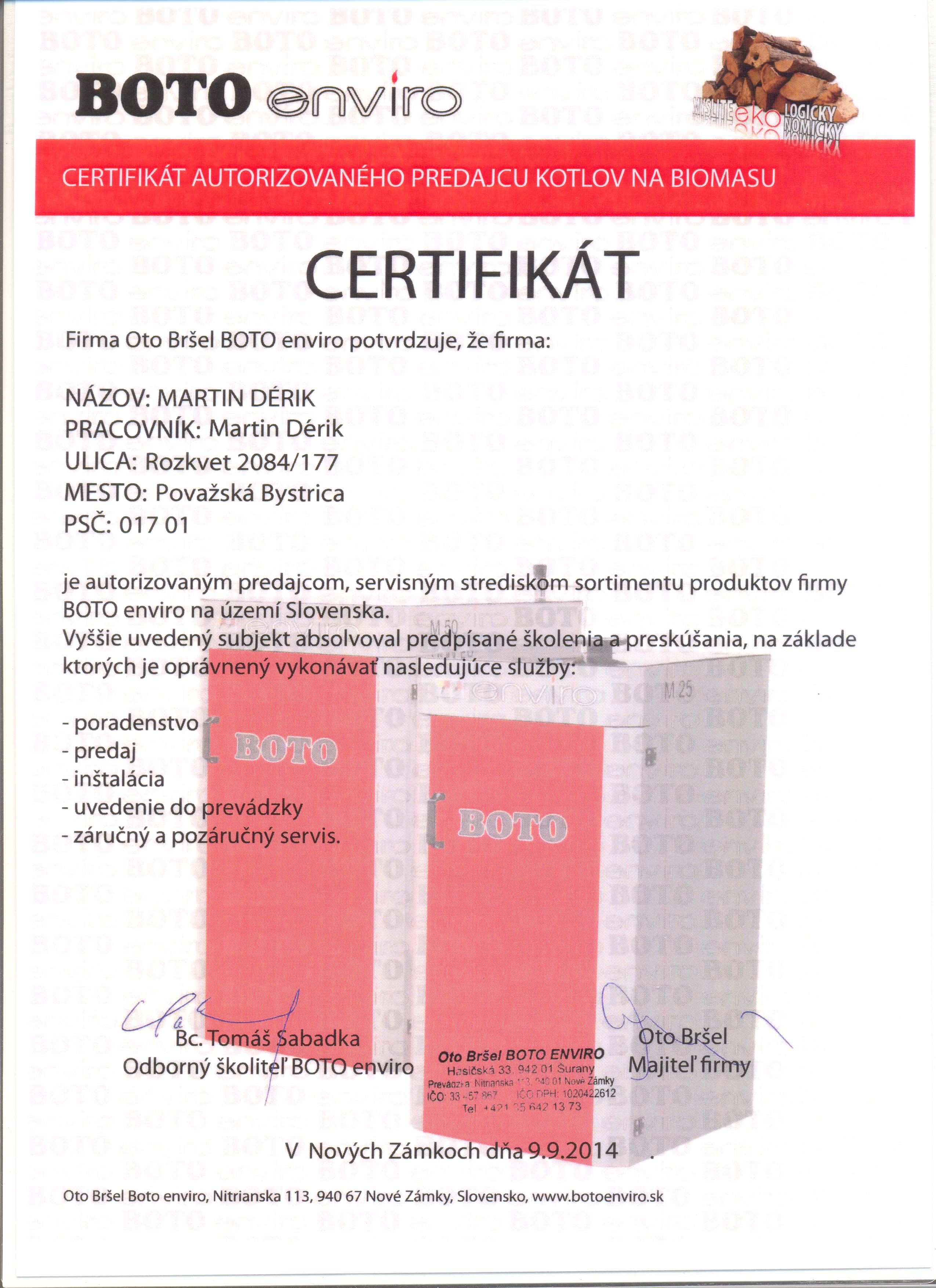 Získanie certifikátov firmy Boto Enviro